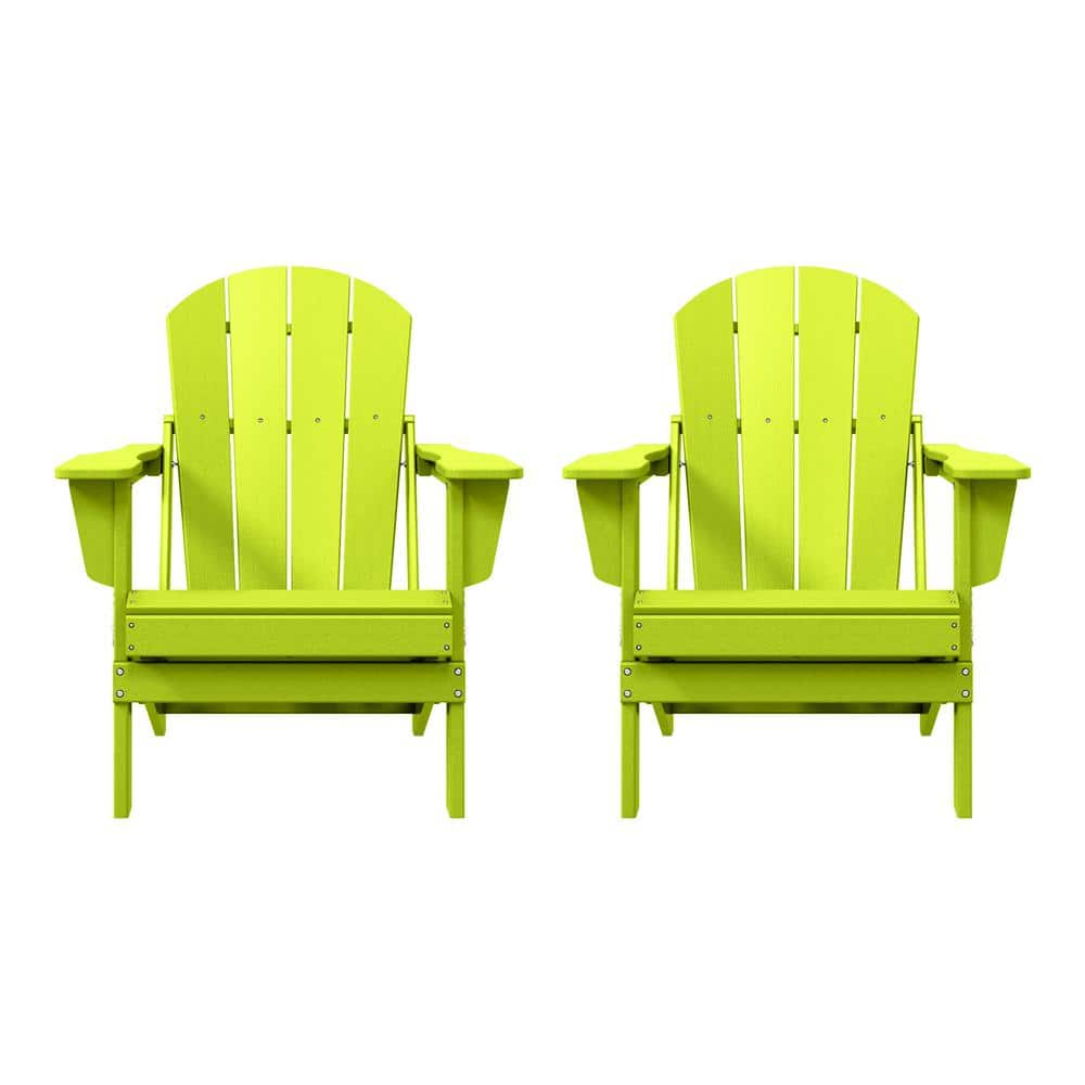 BRAXTON Outdoor Patio Folding Poly Adirondack Chair ( Set of 2), Lime