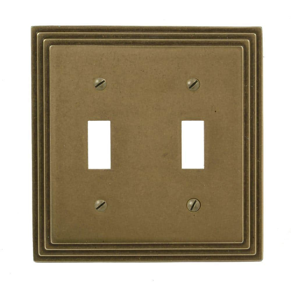 AMERELLE Tiered 2 Gang Toggle Metal Wall Plate - Rustic Brass