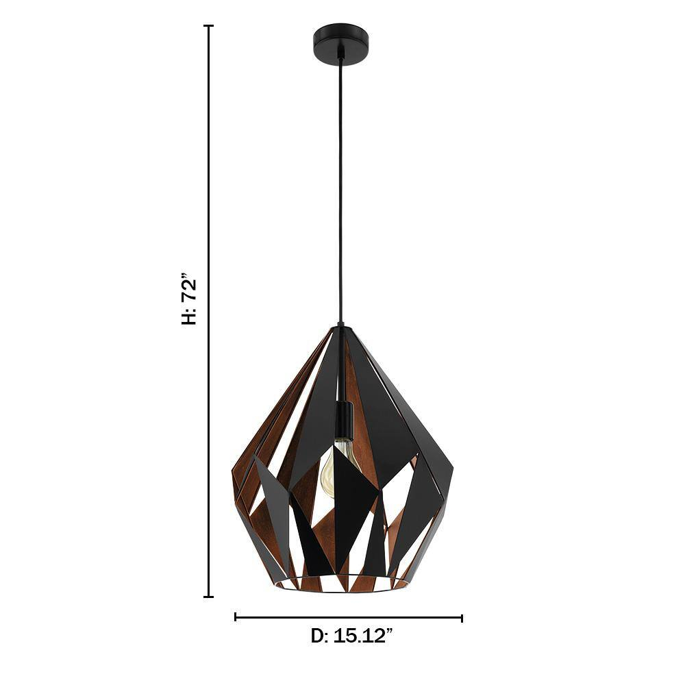 Eglo Lighting - Carlton - One Light Geometric Pendant-Matte Black/Copper Finish