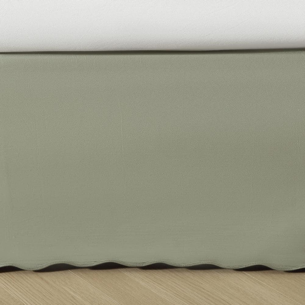 Solid Scallop Sage Green Cotton King 15 in. Drop Bed Skirt