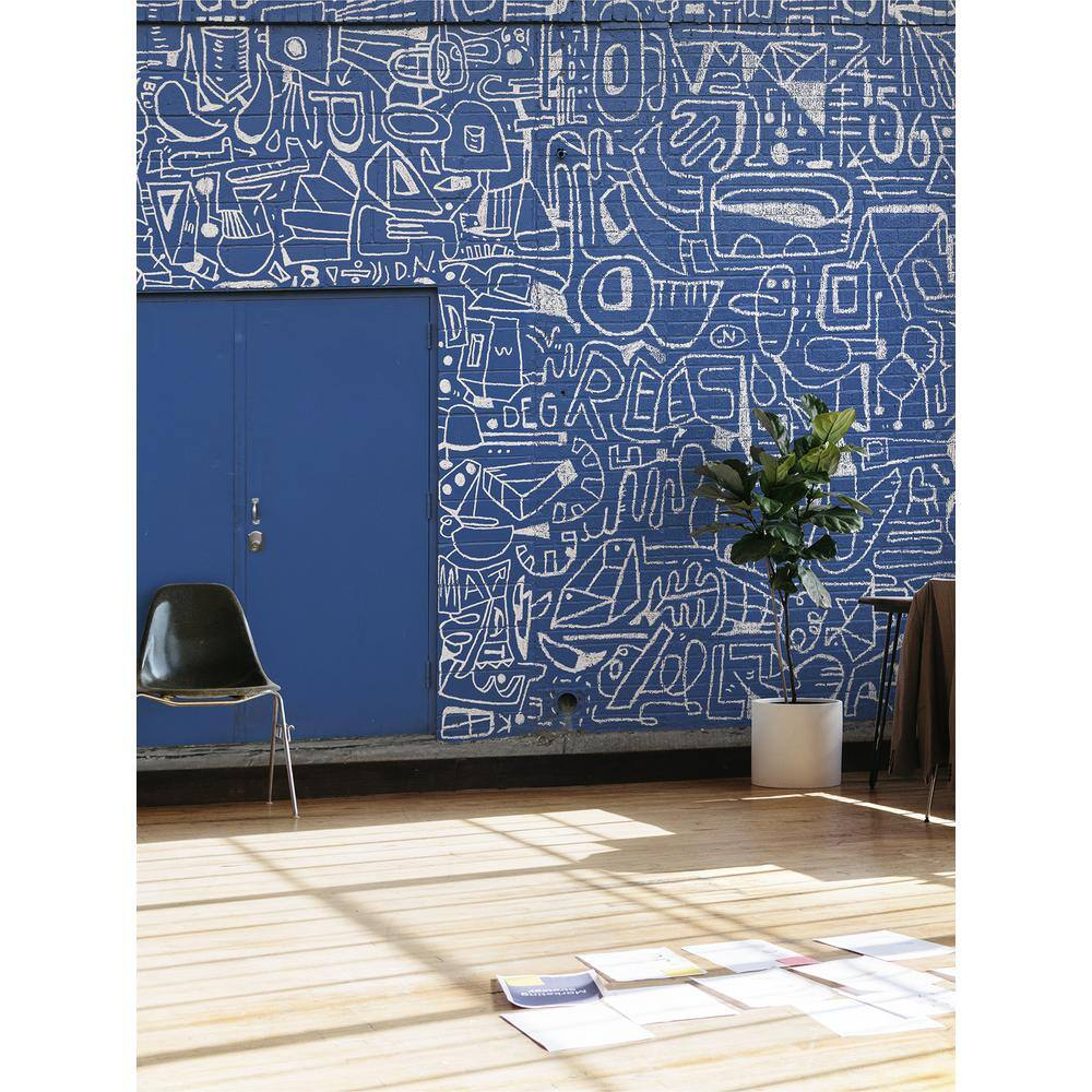 Large Blue Architectural Watercolor Wall Mural