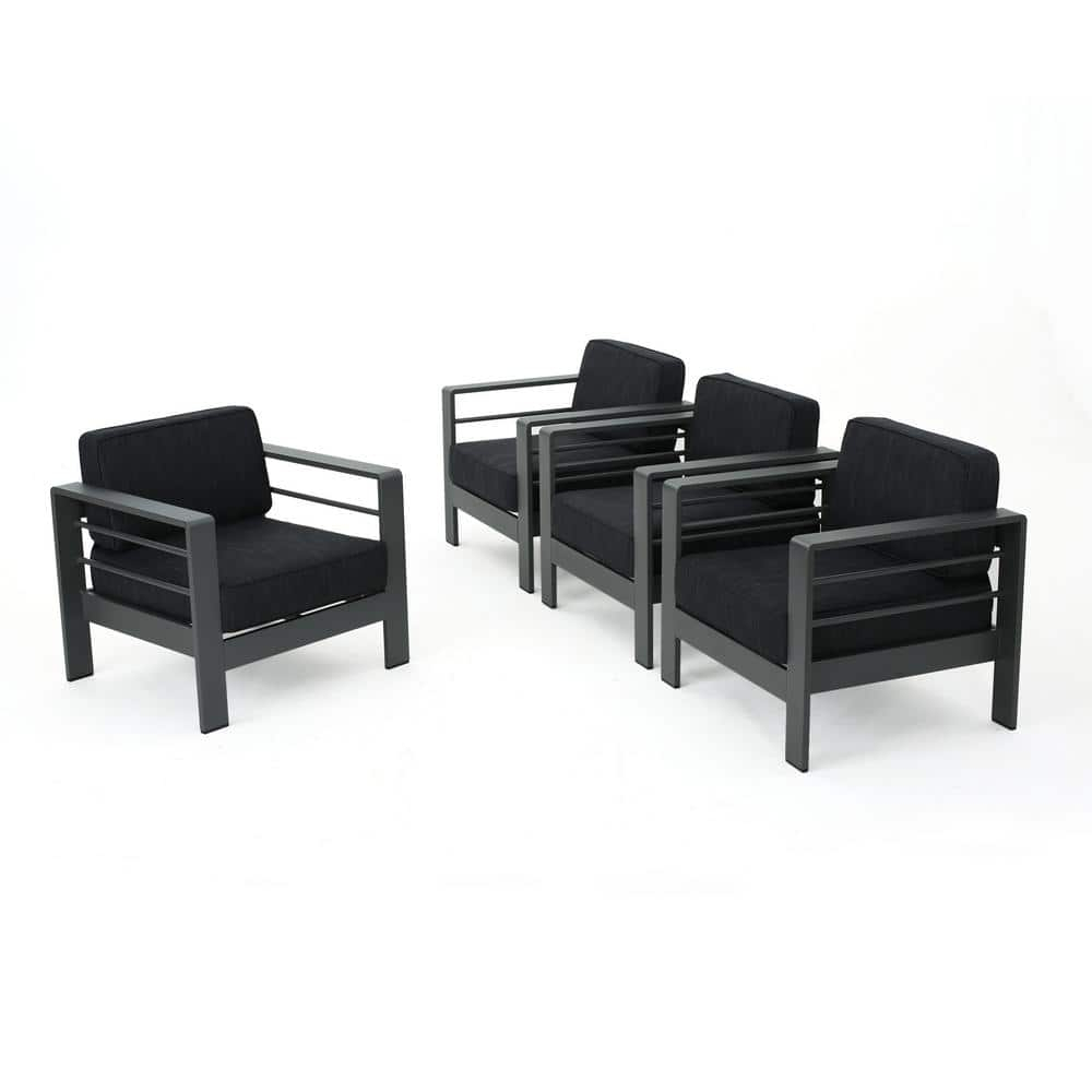 GDF Studio Crested Bay Outdoor Aluminum Club Chairs with Cushions, Set of 4, Gray and Dark Gray