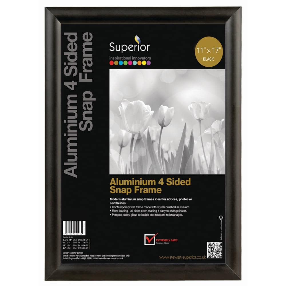 SECO Front Load Easy Open Snap Poster/Picture Frame 11 x 17 Inches, Black Aluminum Frame (SN1117Black)