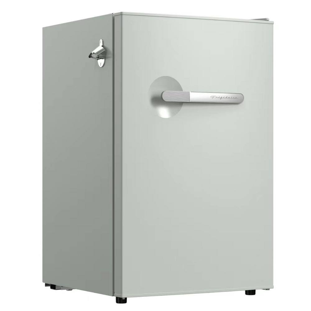 Frigidaire 4.5 cu. ft. retro compact fridge built-in side bottle opener W: 21.65" x L: 22.24" X H: 32.91" (Sage)