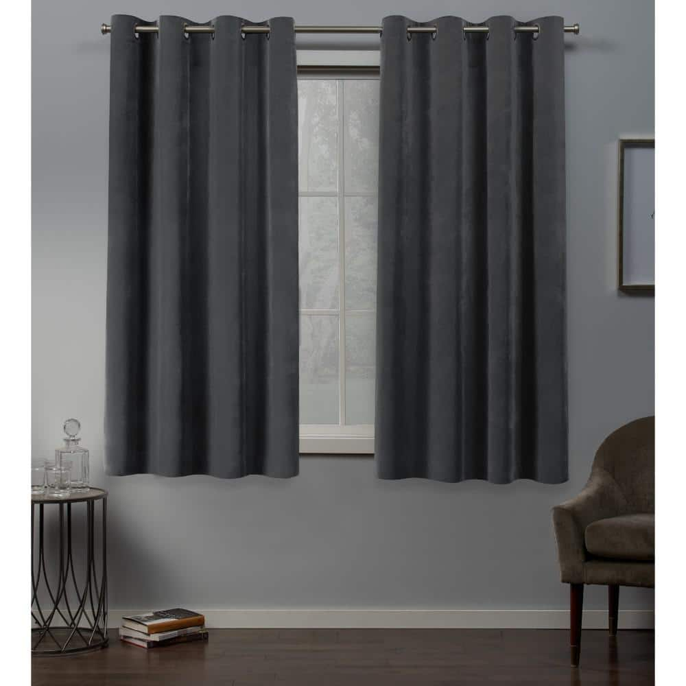 Exclusive Home Velvet Heavyweight Light Filtering Grommet Top Curtain Panel Pair, 54"x63", Soft Grey