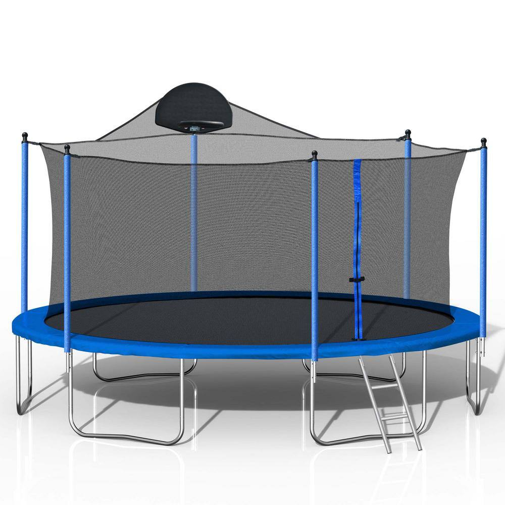 Trampoline Outdoor, 14ft Trampoline with Basketball Hoop, Trampoline Indoor Outdoor with Ladder and Safety Enclosure Net for Kids and Adults