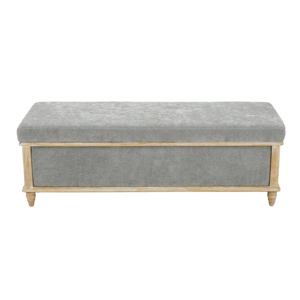 GDF Studio French Country Fabric Storage Ottoman Bench with Weathered Wood Frame, Gray