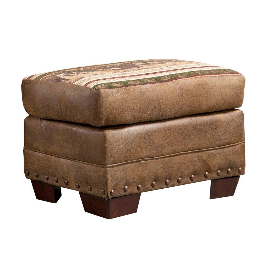 American Furniture Classics 26.5" Microfiber Wild Horses Ottoman in Brown