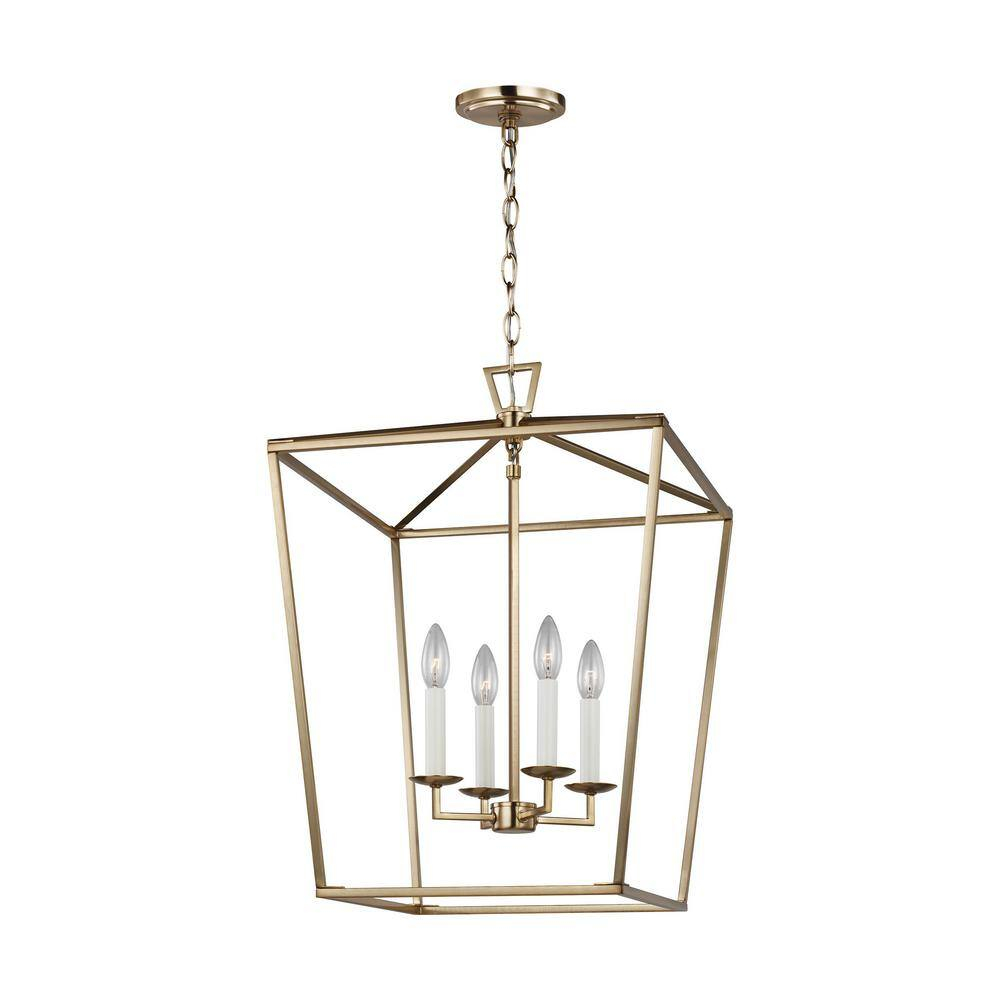 Dianna Satin Brass 4-Light Lantern with LED Bulbs