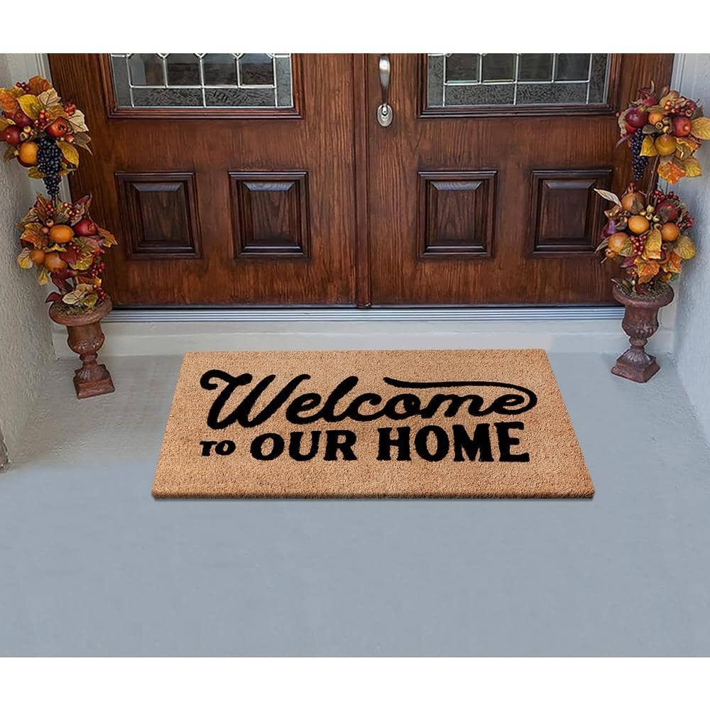 A1HC Natural Coir Flocked Doormat with Heavy Duty Non-Slip PVC Backing Easy to Clean, Fade Resistant, Pet Friendly Outdoor Welcome Mat, Low-Profile Durable Doormat