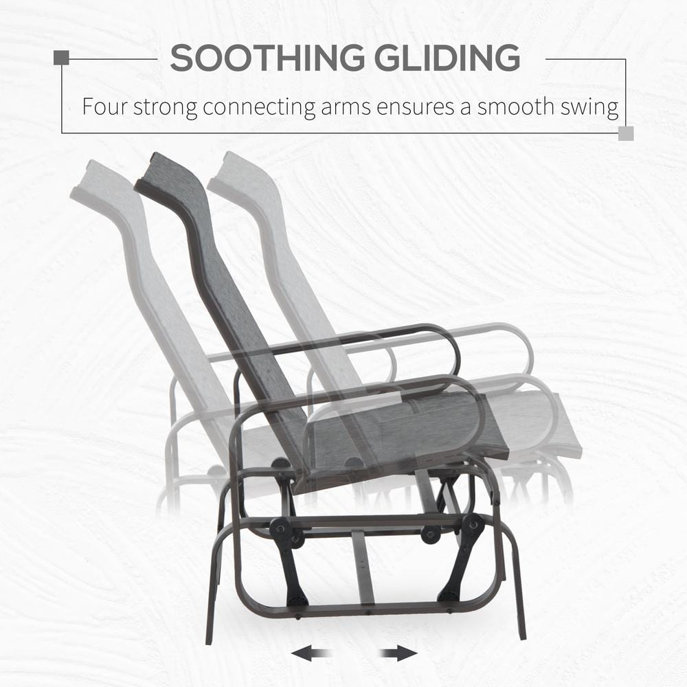 Gray Steel Outdoor Patio Glider Chair with Brown Frame