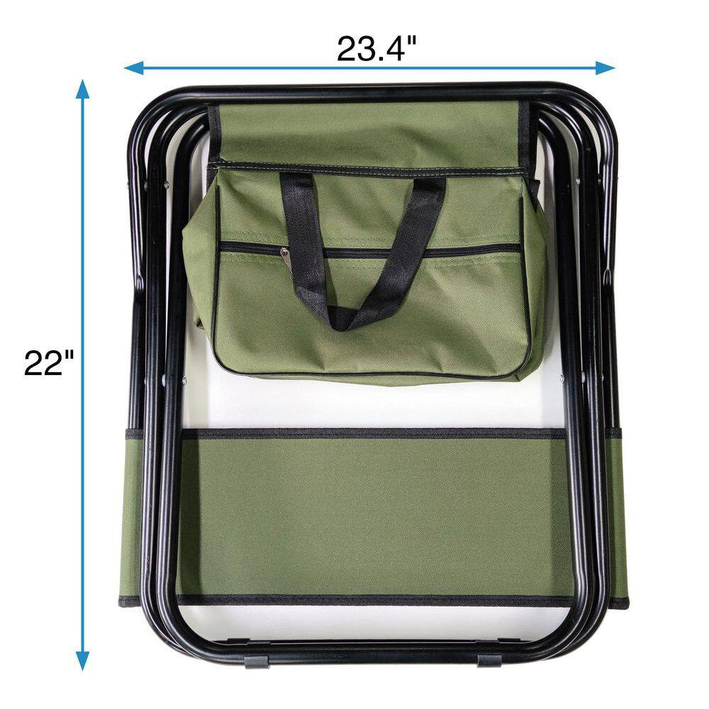 Green Steel Armless Folding Camping Chairs with Storage Bag, Set of 4