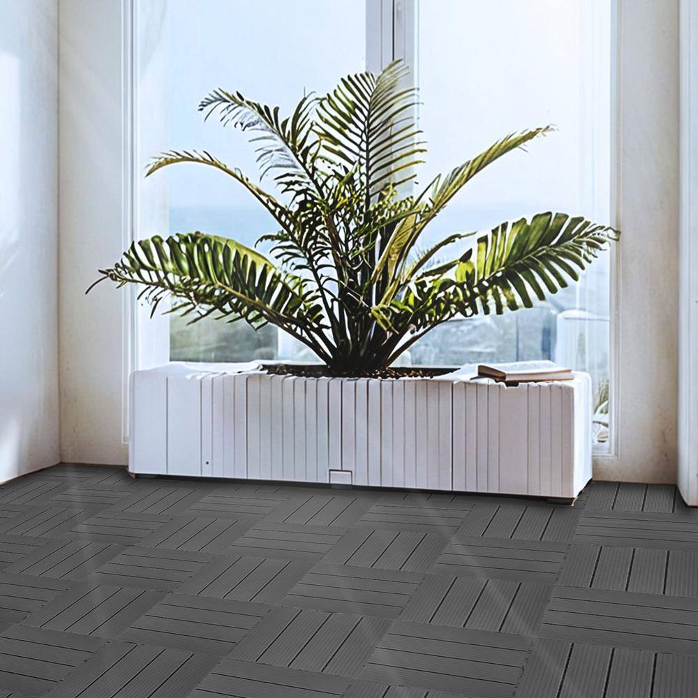 35 Pack Deck Tiles, 12 "x12" Square Interlocking Deck Tiles, Plastic Composite Deck Tiles Interlocking Outdoor All Weather, Pool Balcony Backyard Terrace, Dark Gray