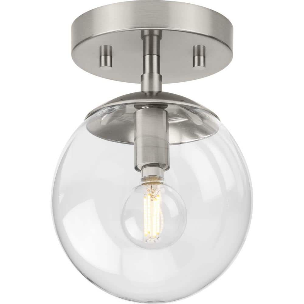 Progress Lighting Atwell 1-Light Flush Mount Ceiling Light, Brushed Nickel, Clear Glass