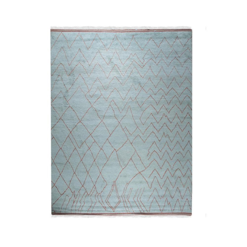 Light Blue Hand-Knotted Wool Moroccan Area Rug, 8' x 10'