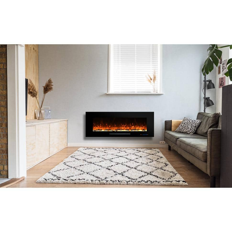 VINEMOUNT Electric Fireplace, 72" Recessed Fireplace Electric with Touch & Remote Control, Realistic Logset, Multiple Flame Colors & 5 Stage Intensity, Timer,750/1500W Heat, Thermosat, Black