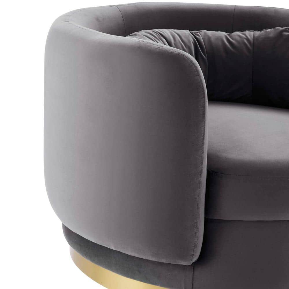 Glam Deco Gold Metal & Gray Velvet Swivel Accent Chair