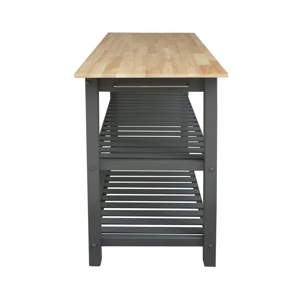 Casual Home Kitchen Island Bar Station with Hardwood Counter Top - Slate Gray