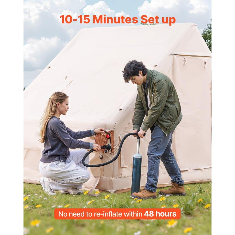 VEVOR Inflatable Tents for Camping, Easy Setup Blow up Tent with Hand Pump, 4 Season Glamping Tent with Stove Jack, Doors & Mesh Windows, Storage Bag Included for Easy Taking