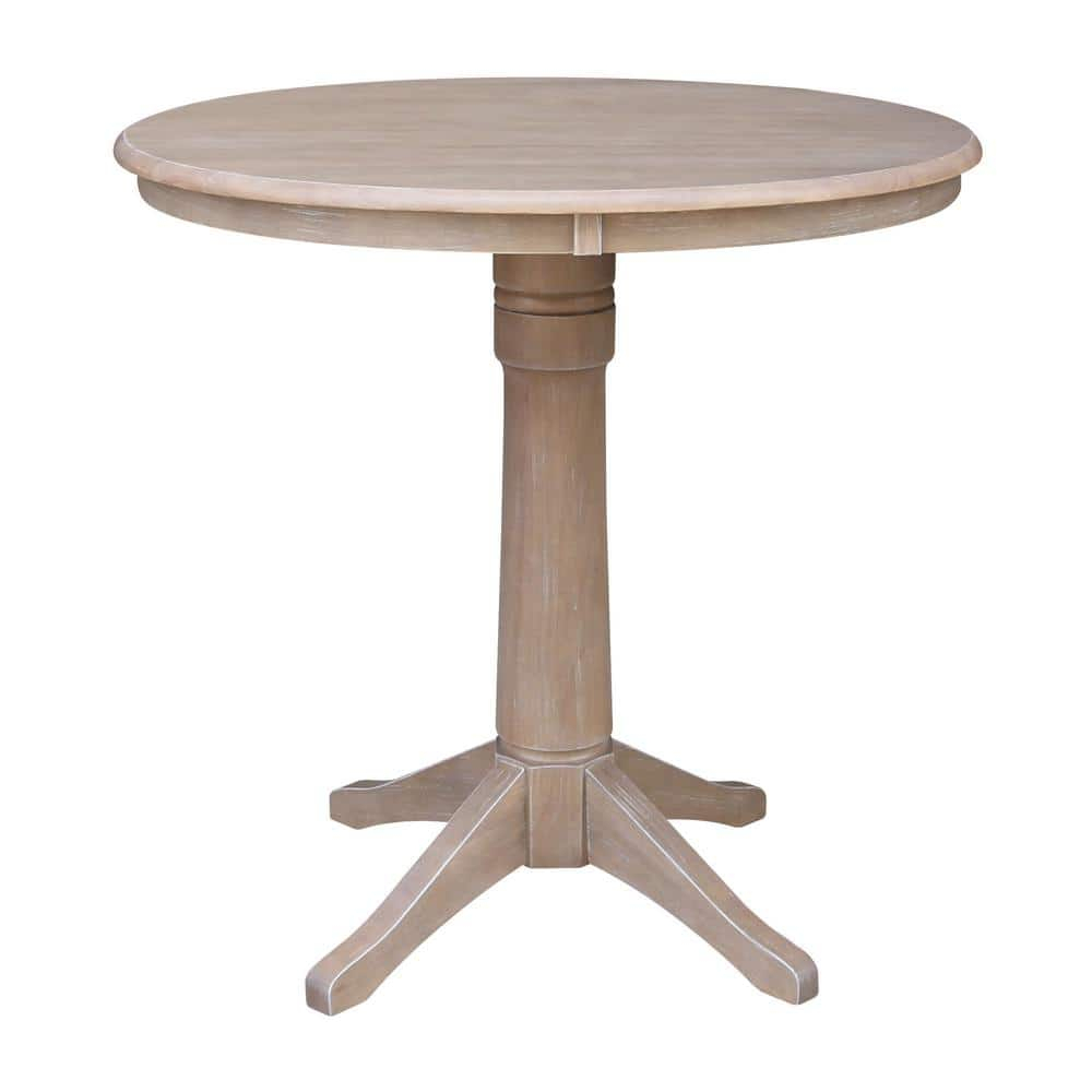 Round Top 36" x 36" Solid Wood Pedestal Dining Table in Washed Gray Taupe