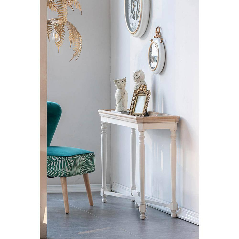 Alcott Aged White and Natural Wood 42" Rectangular Console Table