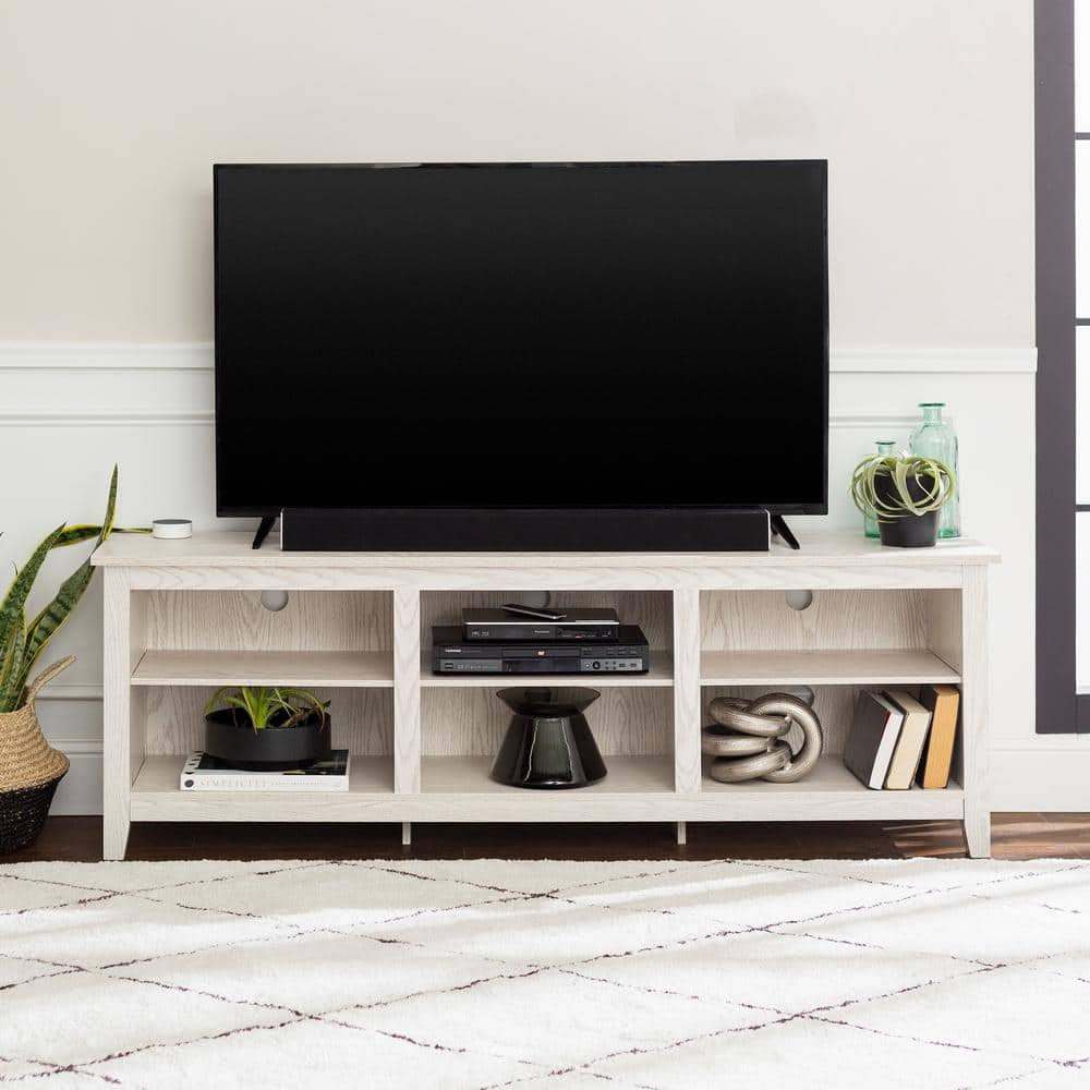 Walker Edison Wren Classic 6 Cubby TV Stand for TVs up to 80 Inches, 70 Inch, White Wash