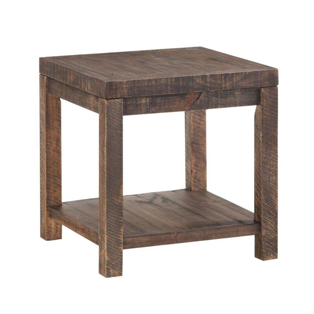 Rustic Farmhouse Reclaimed Wood End Table with Shelf in Smoky Taupe