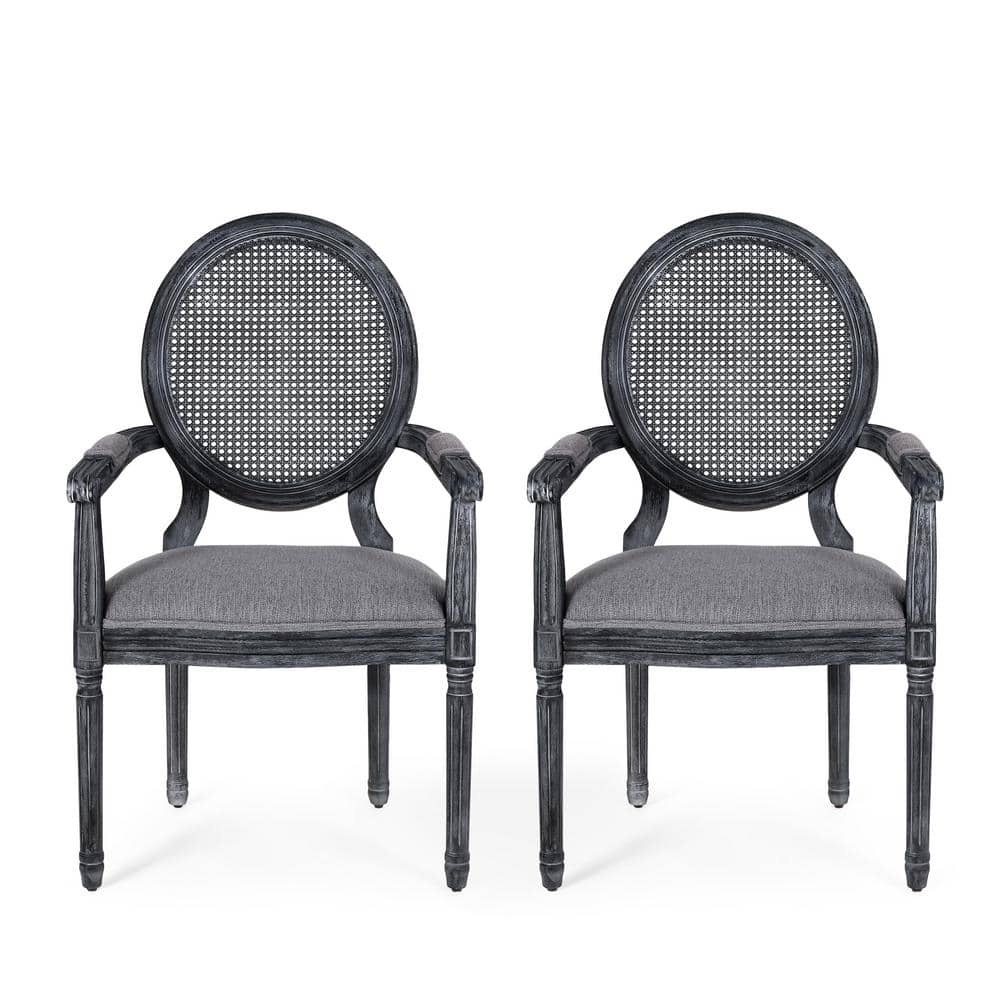 Noble House Huller French Fabric Dining Chair, Set of 2, Gray