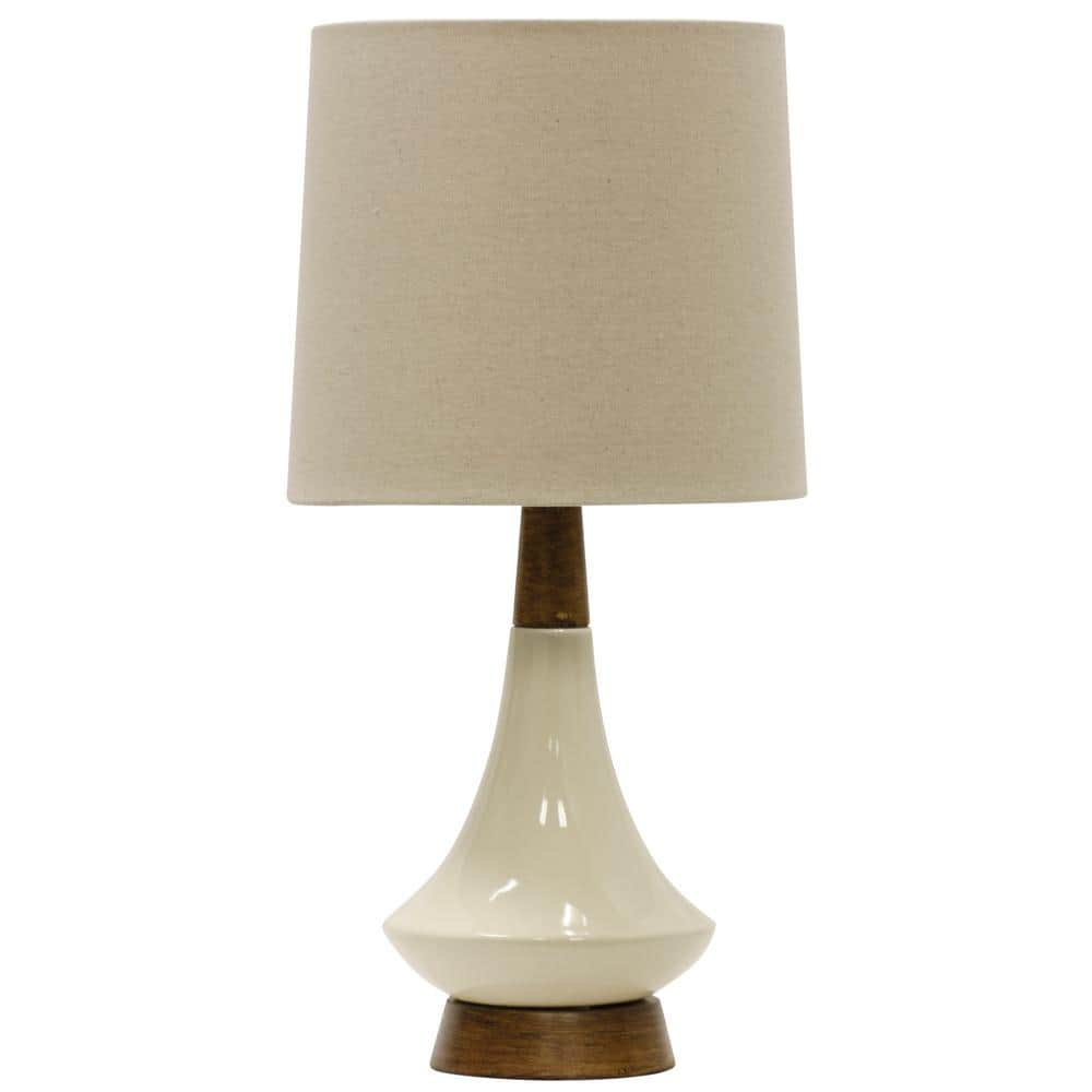 Poly Resin & Ceramic Table Lamp - Faux Wood, Cream Finish - White Hardback Styrene Shade
