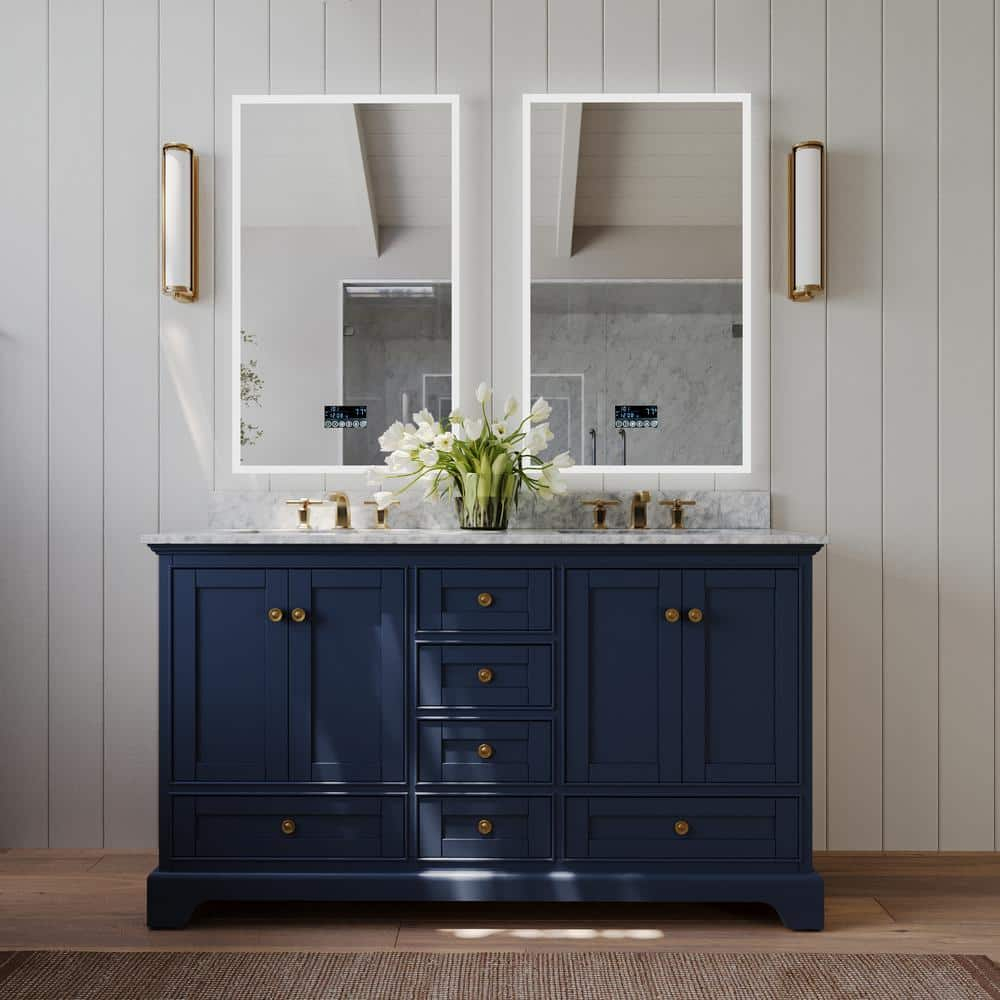 Audrey 60 in. Heritage Blue Double Bath Vanity with Marble Top