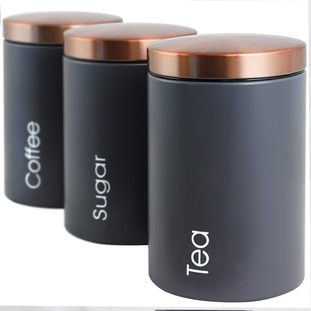 MegaChef Essential Kitchen Storage 3 Piece Sugar, Coffee and Tea Canister Set in Matte Gray