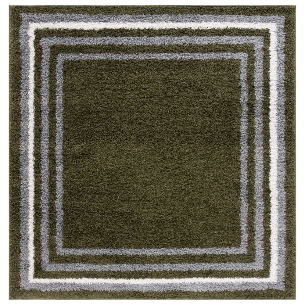 SAFAVIEH Border & Stripe Hyram Bordered Shag Area Rug, Green, 6'7" x 6'7" Square