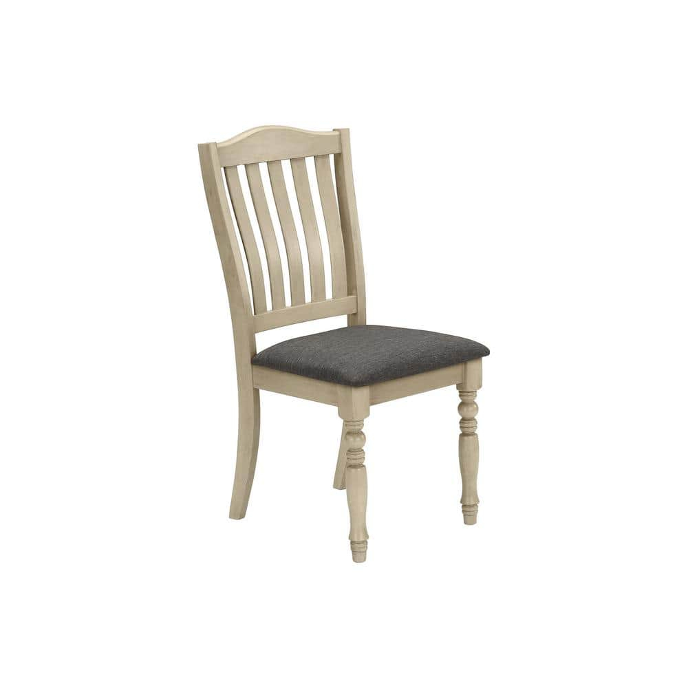 Antique Gray Linen Upholstered Wood Side Chair Set