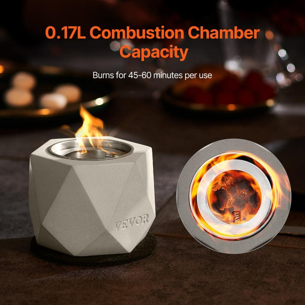 VEVOR Tabletop Fire Pit Bowl, Concrete Tabletop Fireplace Indoor Outdoor Decor, Portable Rubbing Alcohol Burner Smores Maker, Mini Fire Pit for Patio Balcony with Extinguisher Light Gray