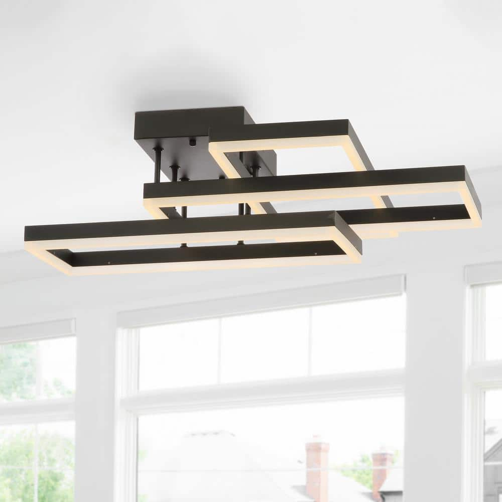 Turing 28" Geometric Integrated LED Metal Flush Mount, Black