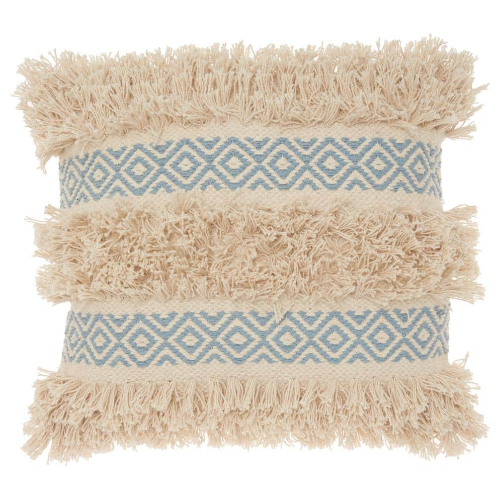 Mina Victory Life Styles Cotton Diamond Stripe Throw Pillow in Ocean Blue/Beige