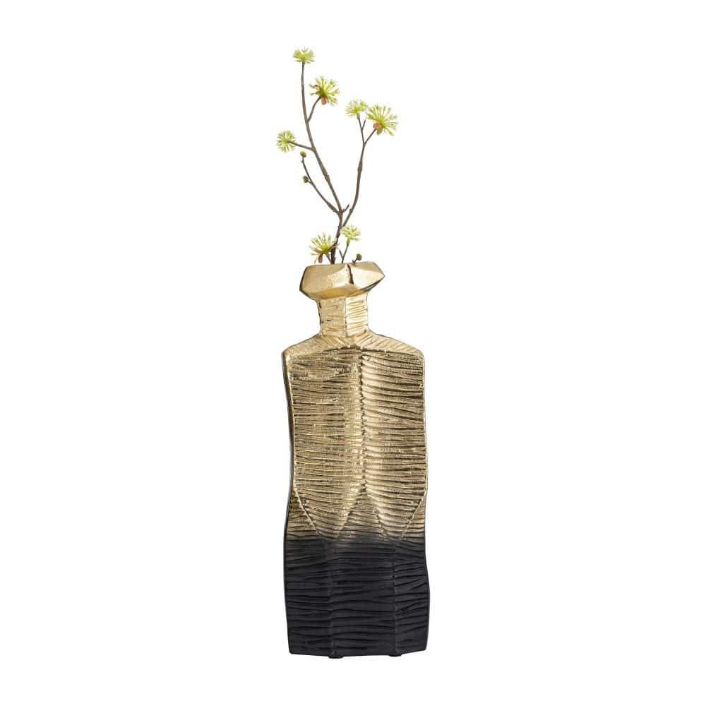 7"Lx4"Wx16"H Metal, Rigged Vase, Gold/Black Finish, Decorative Vase for Centerpieces and Home Decor, Perfect for Bedrooms, Dining Rooms, or Living Rooms
