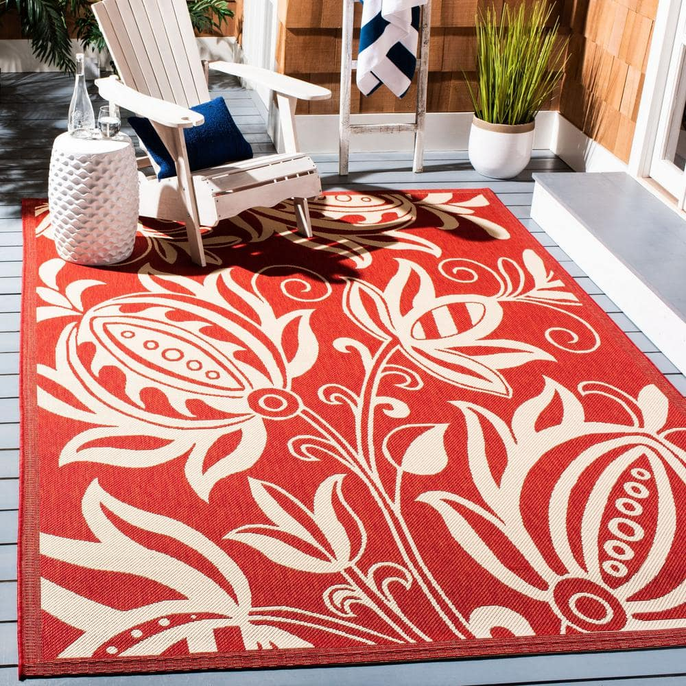 Safavieh Courtyard Crystal Floral Indoor/Outdoor Indoor/Outdoor Area Rug, 5'3" x 7'7", Red/Natural