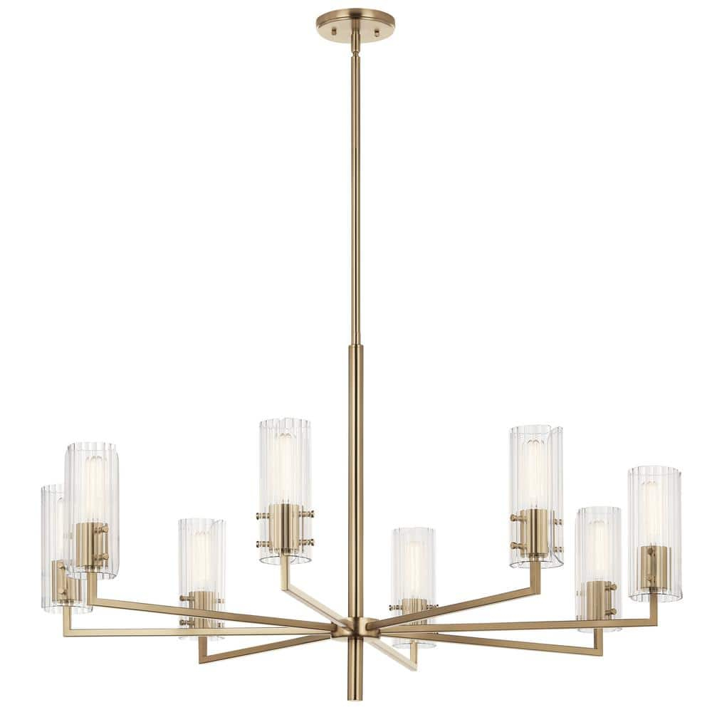 Champagne Bronze 8-Light Chandelier with Clear Fluted Glass Shades