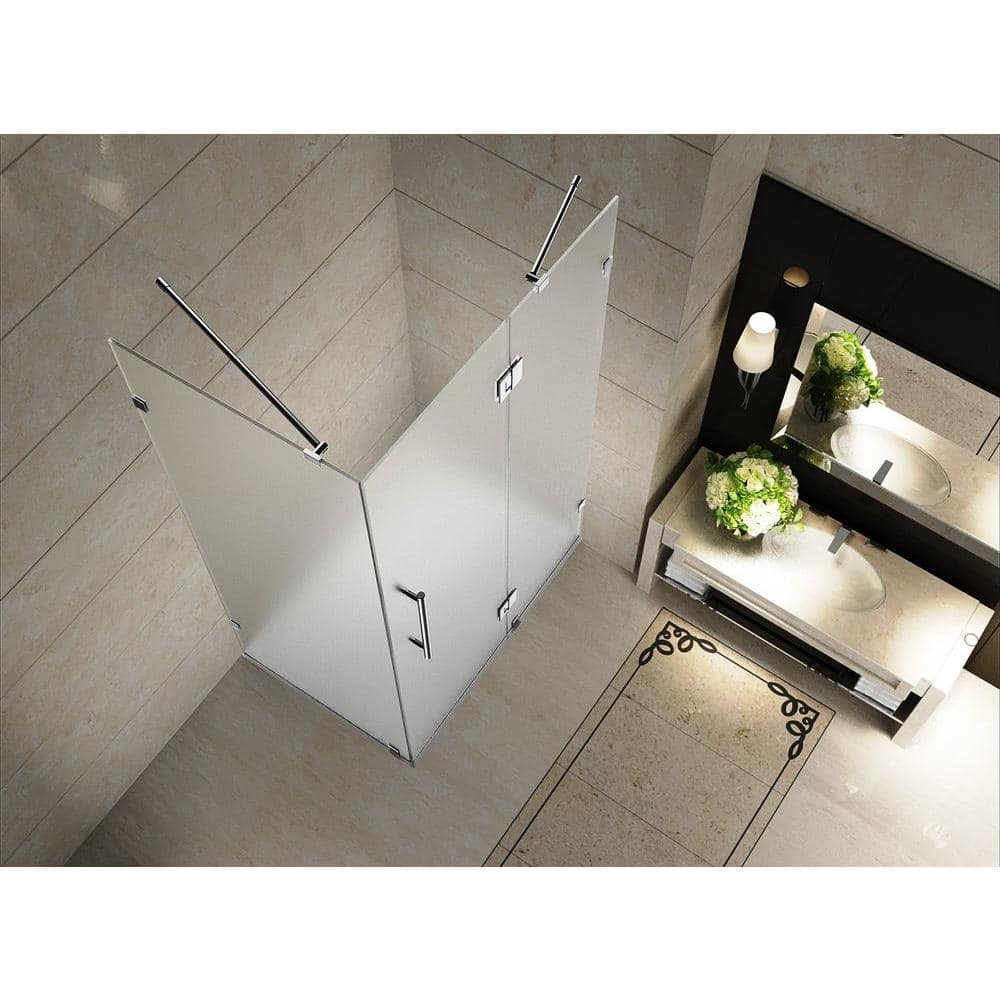 Avalux 37 in. x 38 in. x 72 in. Completely Frameless Hinged Shower Enclosure with Frosted Glass in Stainless Steel