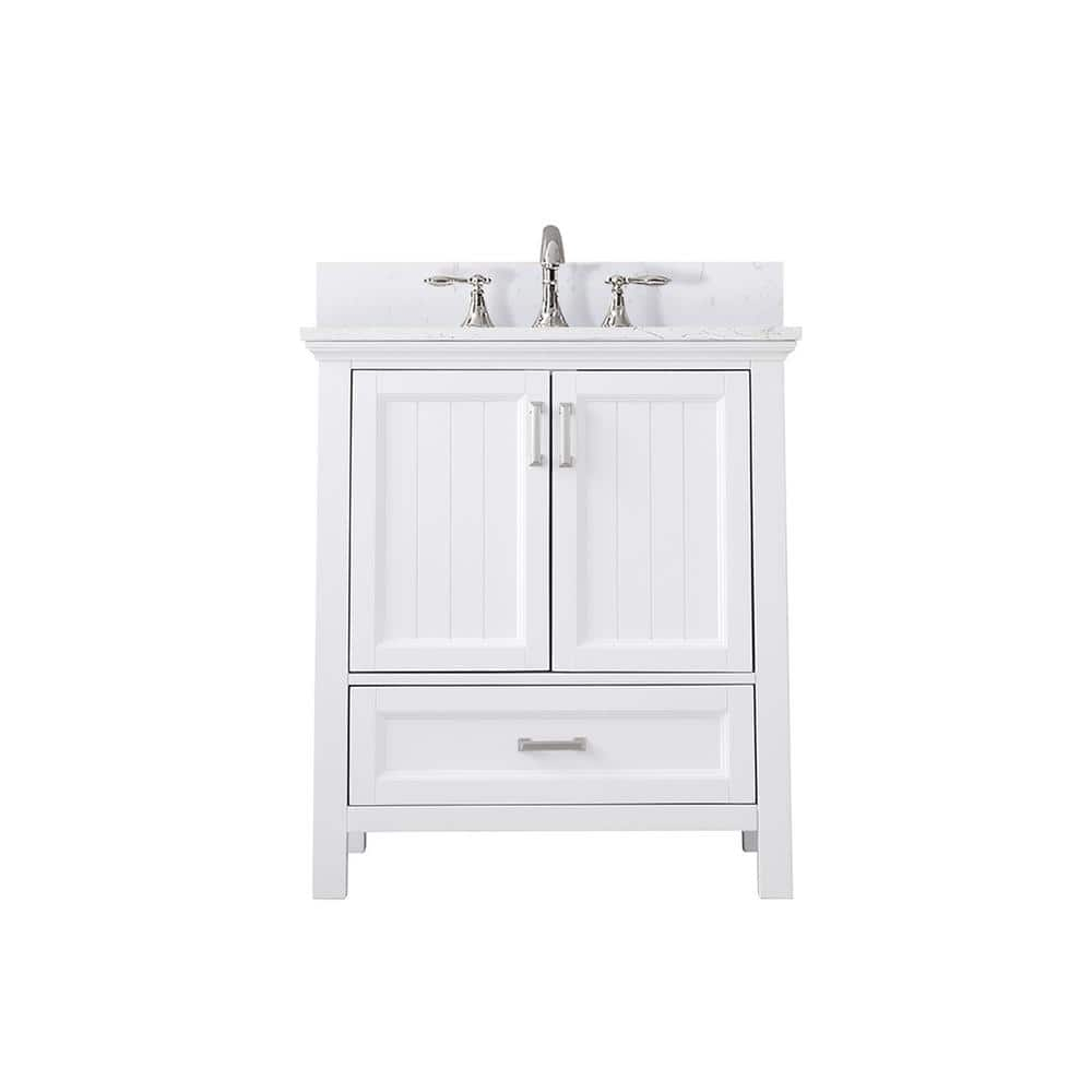Isla 30" Single Bathroom Vanity Set in White and Carrara White Marble Countertop without Mirror
