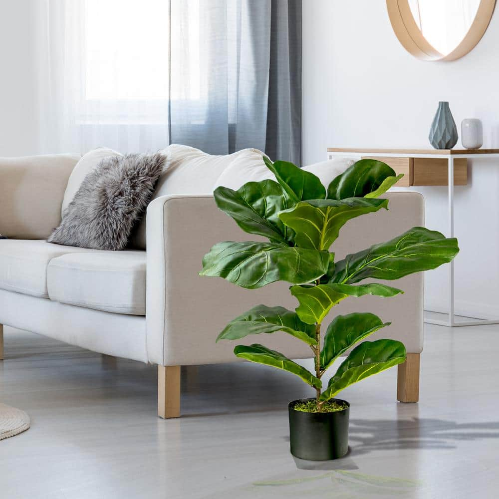 LCG Florals 30" Artificial Fiddle Leaf Fig Bush in Plastic Black Pot