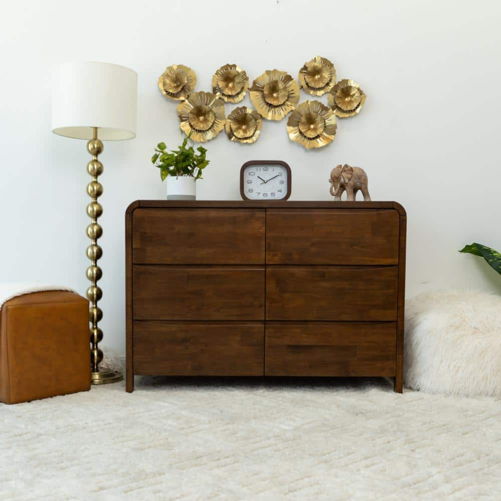 Arton Mid Century Modern Solid Wood Walnut Dresser with 6 Drawers