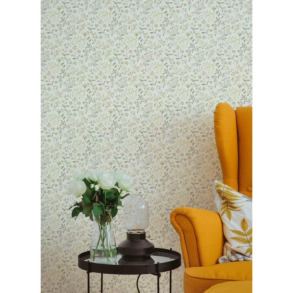 Chesapeake Tarragon Honey Dainty Meadow Wallpaper, 20.5-in by 33-ft