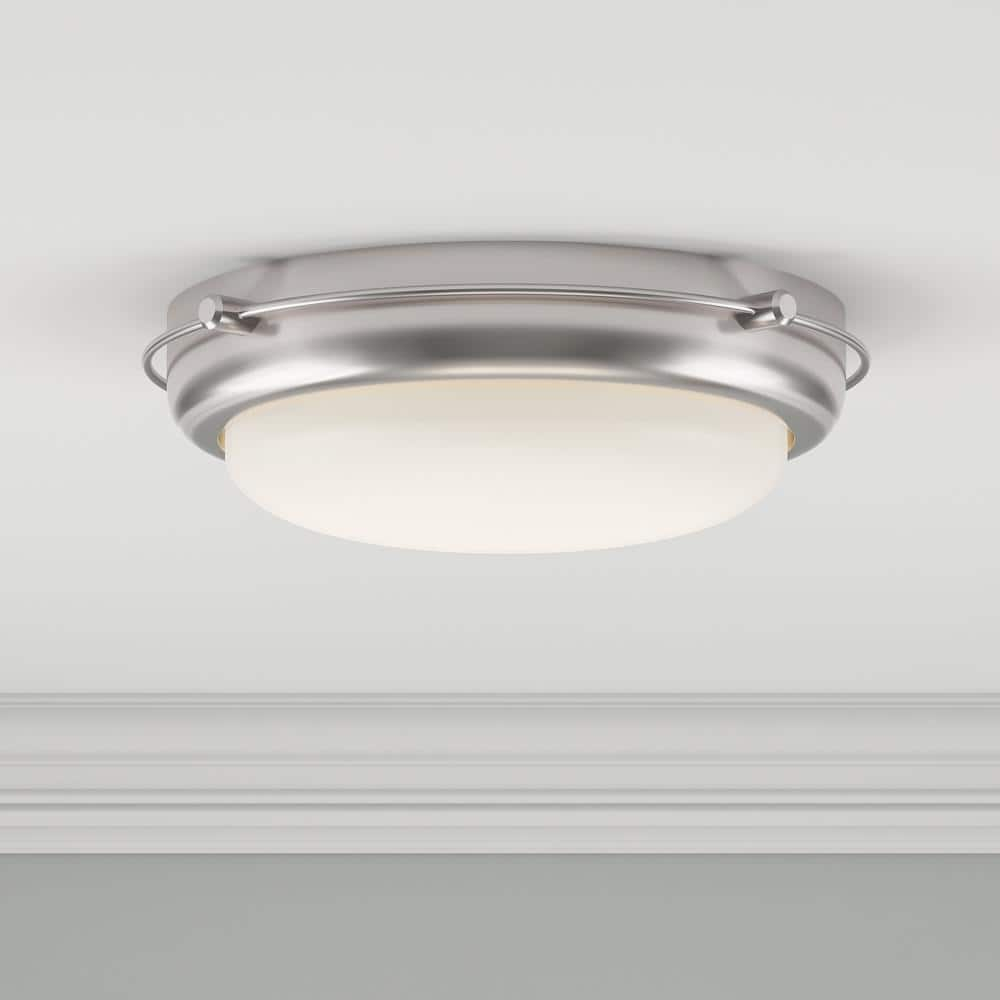 Modern Frosted Shade 2-Light Flush Mount in Brushed Nickel