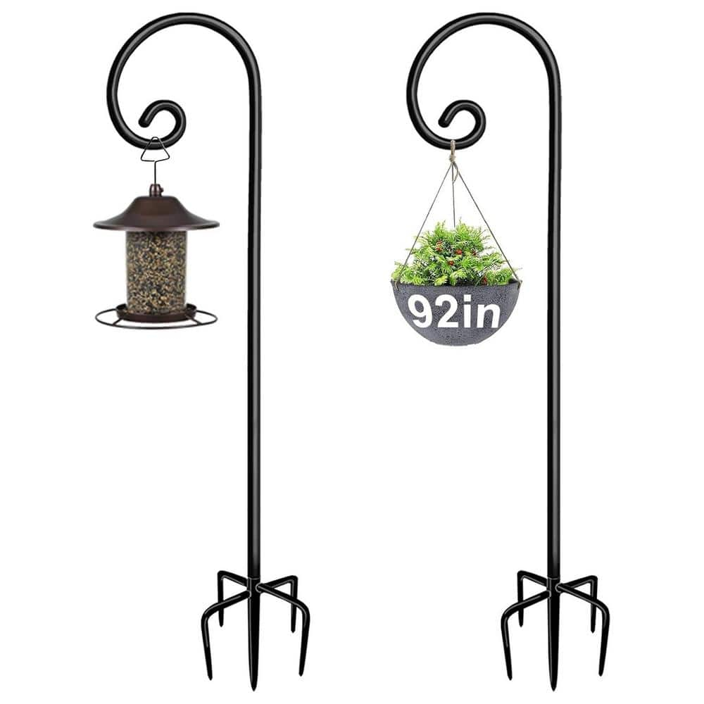 Artigarden Outdoor Shepherd Hooks 92 inch Tall for Bird Feeder (2 Packs), Adjustable Metal Garden Poles for Hanging Plants Solar Light Lantern, Bright Black