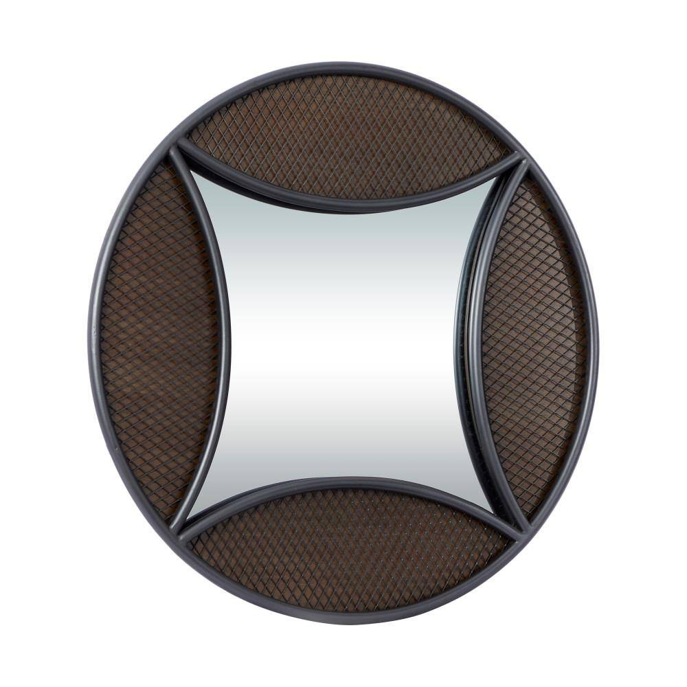 DecMode 32"W, 32"H Round Wall Mirror, Brown