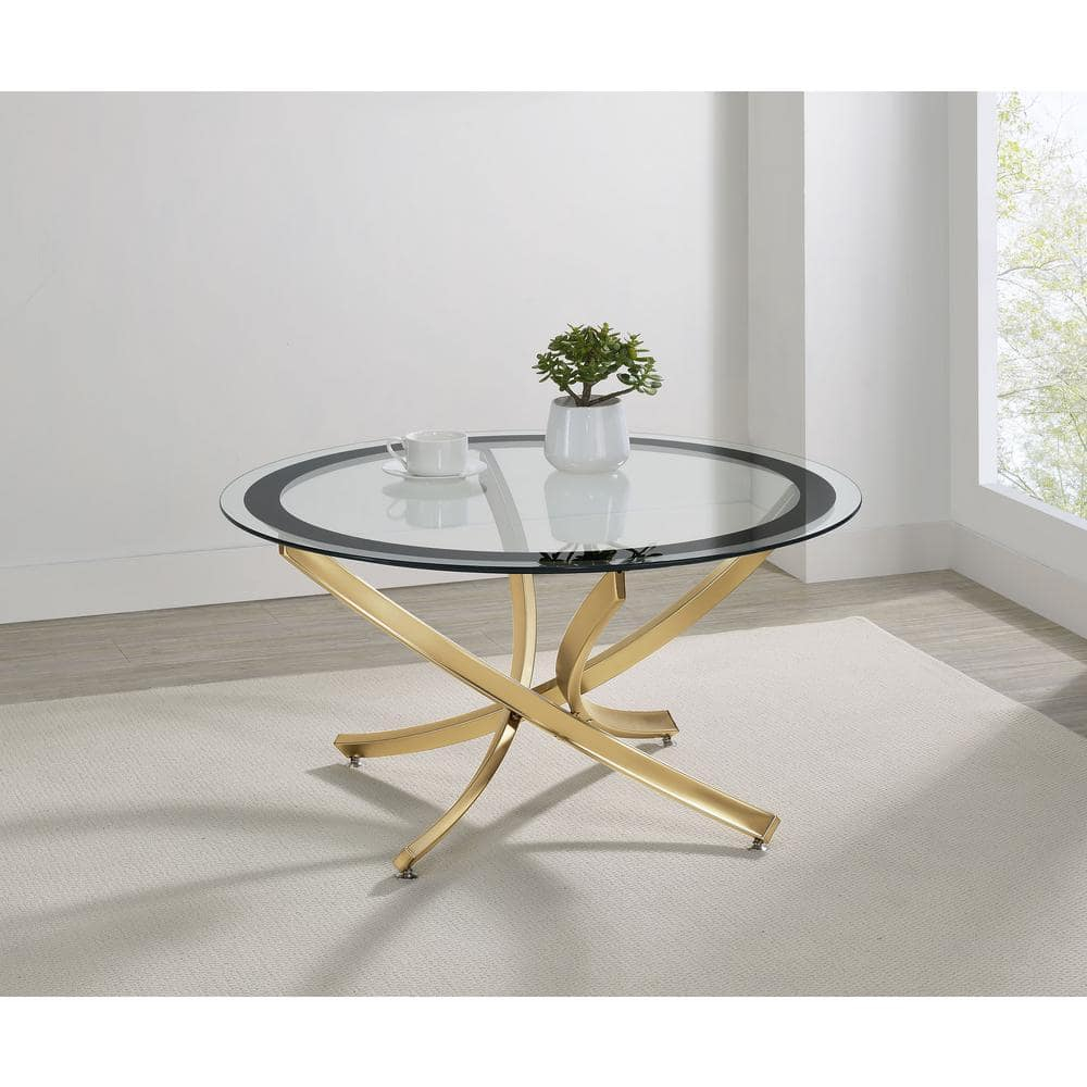 Coaster Brooke Round Glass Top Coffee Table Metal Base Brass