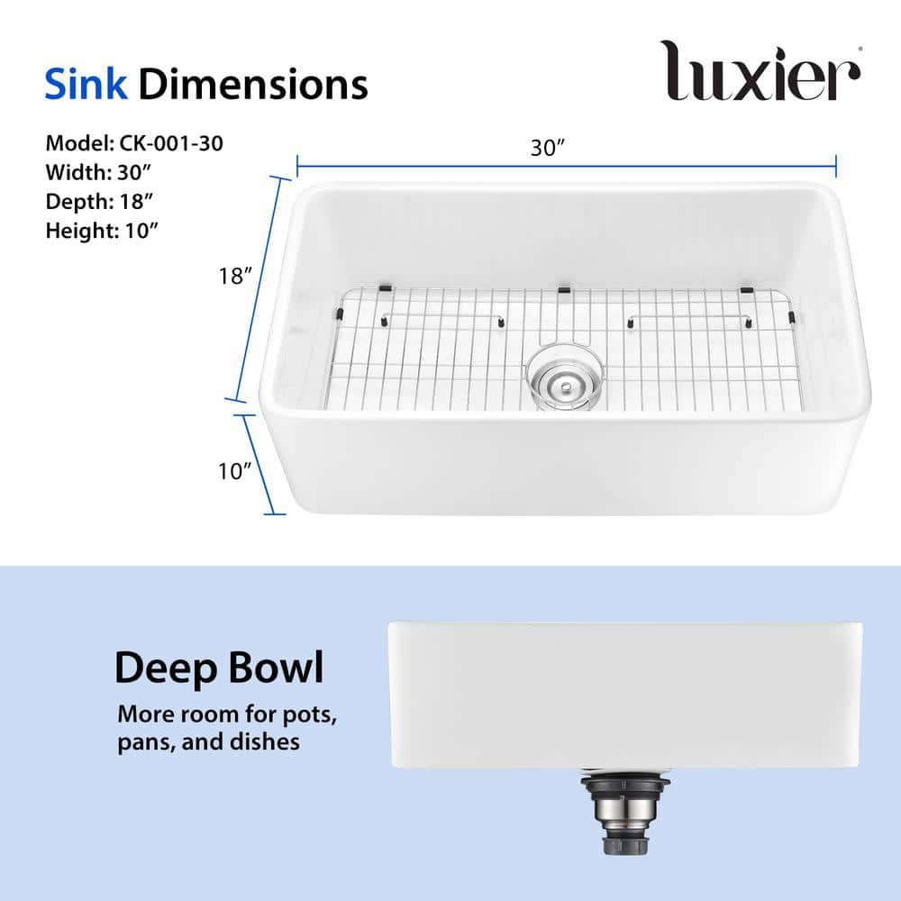 30 in. Rectangular Farmhouse Apron Single Bowl White Ceramic Kitchen Sink with Grid and Strainer