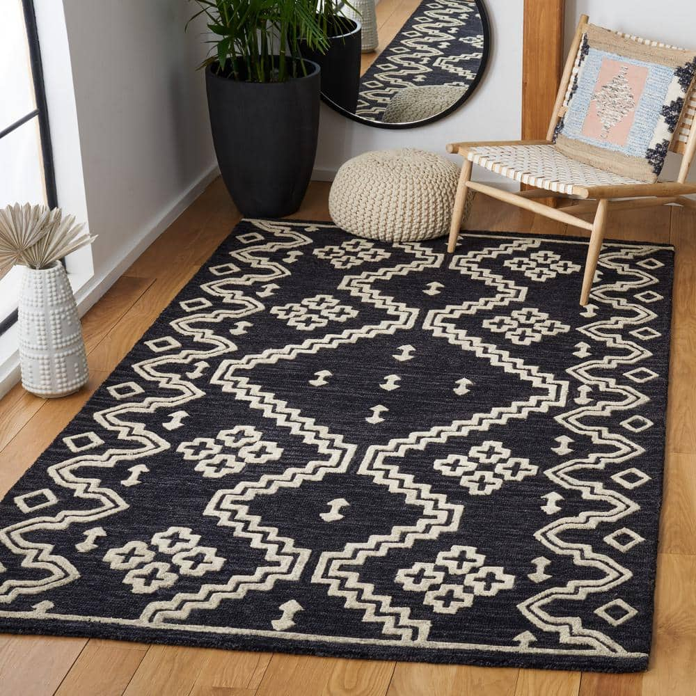 SAFAVIEH Abstract Adolf Geometric Area Rug, Black/Ivory, 6' x 6' Square
